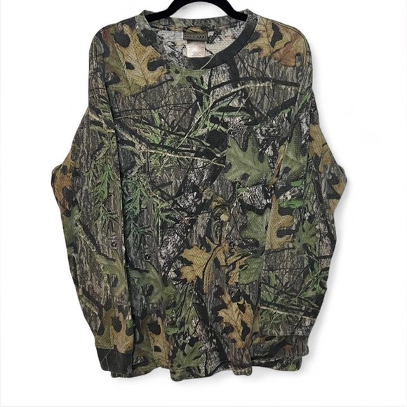 Vintage Jerzees XL Mossy Oak Camo Long Sleeve Shirt Lightweight Mesh Tee - Picture 1 of 5